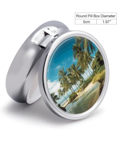 Round Tropical Coconut Trees Pill Box | 3 Compartment Metal Organizer | Decorative Portable Pocket Pill Case - Style 23 - Buy Online on GoSupps.com