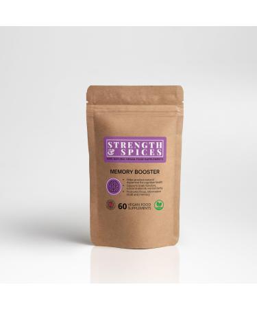 Strength & Spices Memory Booster and Focus Supplement with Ginkgo Biloba and 22 Super Ingredients Plant-Based Brain Supplement for Improved Mood Clarity and Alertness 1000mg 60 Capsules Refill Paper Bag