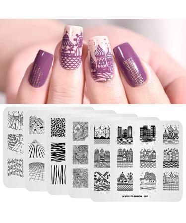 Nail stamp plate set 5pcs picture design templates rock city architecture leopard pattern hair braiding pattern manicure print DIY nail art tools GT0011