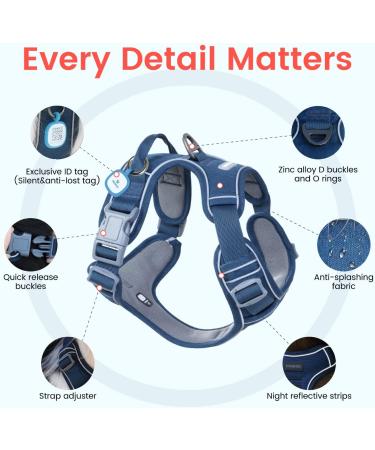 Pawaii XS Dog Harness for Small Dogs - Anti-Pull Reflective Adjustable Breathable Chest Harness with Handle - Deep Sea Blue - Buy Online on GoSupps.com