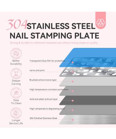 Saviland Nail Art Stamper Plates - 4PCS French Nail Stamping Templates | Reusable Stainless Steel Nail Tools with Plaid Wave and Stripe Patterns - Buy Online on GoSupps.com