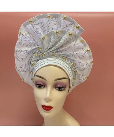 QliHut Luxury Nigerian Aso Oke Headtie - Ready-Made African Headwrap for Women | White Fabric Headband for Party and Events - Buy Online on GoSupps.com
