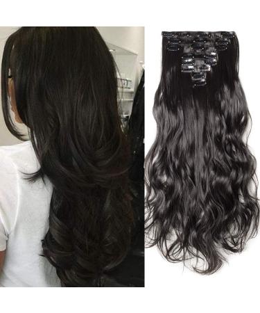 Silk-co Clip in Hair Extensions 17 inch Natural Black 100% Synthetic Hairpiece Extension 8pcs Long Curly Wavy Hair Pieces For Full Head 17 Inch Curly #Natural Black