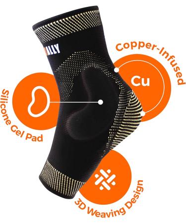 NeoAlly Copper Ankle Brace with Gel Pads - Compression Sleeve for Plantar Fasciitis Foot Pain & Sprained Ankle Support (Medium 1 Pair) - International Shipping Available - Buy Online on GoSupps.com