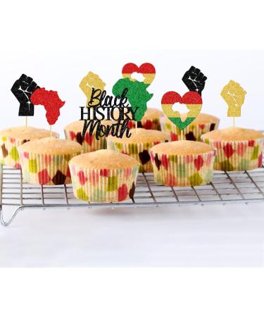 Qttier 24Pcs Black History Month Cupcake Toppers Pre-assembled Black History Month Cupcake Picks for African American History Month Party Decorations Glitter - Buy Online on GoSupps.com