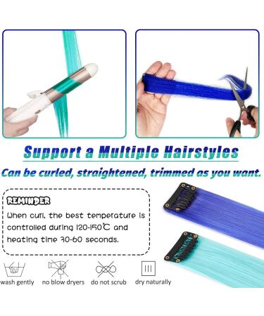 12 Pcs Dark Blue/Turquoise Clip in Hair Extensions 22 Inch - Colorful Highlights for Kids, Women - Heat-Resistant Synthetic Hair for Party Decor - Buy Online on GoSupps.com