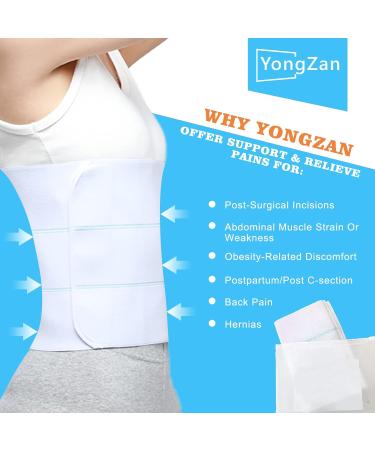 Abdominal Binder Post Surgery - Slimming Tummy Tuck Belt for Men & Women | High Elasticity Breathable Compression 3 Panel (45-60) - White - Buy Online on GoSupps.com