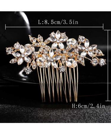 Foyte Crystal Bride Wedding Hair Comb - Silver Flower Bridal Headpiece with Rhinestone Accents - Bridesmaid Hair Accessories (Gold) - Buy Online on GoSupps.com