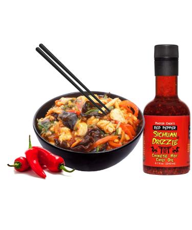 Sichuan Drizzle Chinese Chili Oil - Premium EVOO with Hot Chili Flakes - Rice & Noodles Condiment - Vegan, Gluten-Free & Paleo - Buy Online on GoSupps.com
