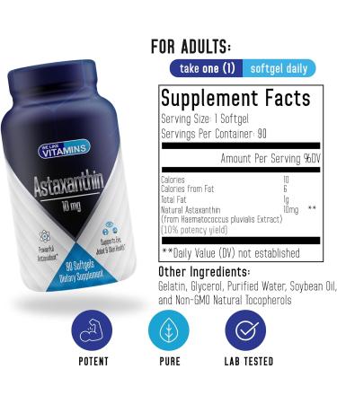 Astaxanthin 10mg Softgel - 90 ct - Antioxidant Supplement for Exercise Recovery & Health - Buy Online on GoSupps.com