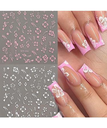 6 Sheets Hibiscus Flower Nail Stickers - Elegant Floral Nail Decals for Spring | Tropical Leaf & French Tip Designs - Buy Online on GoSupps.com