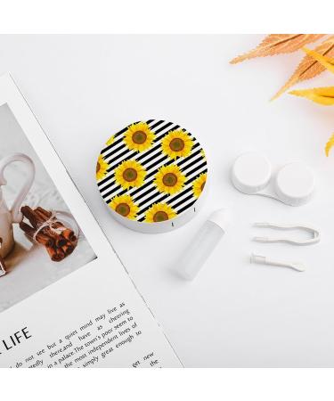 Sunflowers on Black & White Striped Contact Lens Case | Portable Travel Box with Mirror - Perfect for Easy Lens Care - Buy Online on GoSupps.com