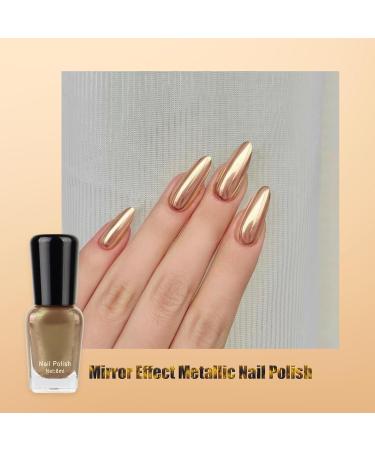 Metal Nail Polish Golden Glitter Mirror Effect Holographic Quick Dry Nail Varnish Shimmering Metallic Shining Sparkling Long Lasting No Need Cure DIY Nail Art Manicure at Home - Buy Online on GoSupps.com