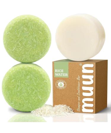 Shampoo Bars and Conditioner Set 3 - Rice Water & Coconut - Nourish & Moisturize Hair - Sulfate & Silicone Free - Solid Soap Easy for Travel (Rice Water)