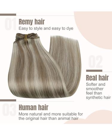 Buy FSHINE Blonde Clip-In Hair Extensions - 120g 7pcs Ash Brown & Platinum Blonde Highlights Seamless PU 45cm #8P60 - International Shipping Available - Buy Online on GoSupps.com
