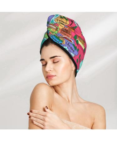 Cartoon Map of Europe Microfiber Hair Towel - Super Absorbent Quick Dry Coral Velvet Wrap for Long Curly & Thick Hair - Buy Online on GoSupps.com