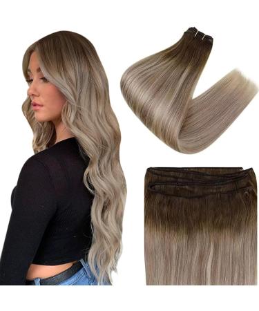 Easyouth Weft Hair Extensions Real Human Hair Weft Extensions Balayage 18 Inch 100g Sew in Hair Extensions Brown to Blonde Ombre Sew in Extensions 18 Inch/45cm 3-Weft #3/8/22