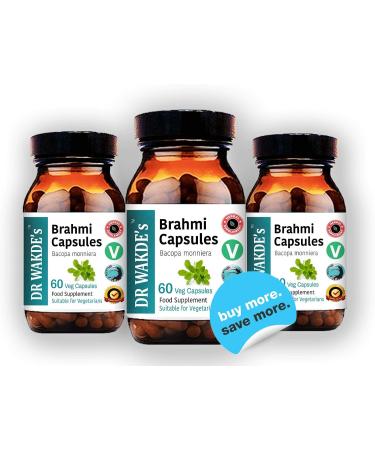 DR WAKDES Brahmi Capsules - 60 Vegan Ayurvedic Supplement for Mental Clarity & Focus | Bacopa Monnieri Herbal Natural Remedy - Buy Online on GoSupps.com