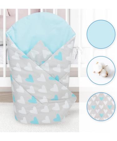 Baby Swaddle Wrap Blanket | Newborn Cotton Swaddling Sleeping Bag 0-3 Months (Blue Hearts) - Buy Online on GoSupps.com