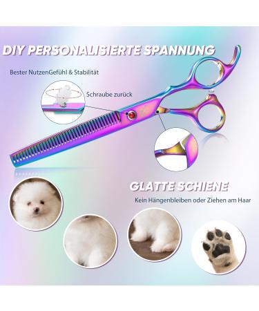 Premium Dog Care Scissors Set - Multicolor Japanese 440C Stainless Steel for Dogs & Cats - Straight Thinning Curved Chunker - Rainbow Collection - Buy Online on GoSupps.com