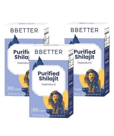 BBETTER Purified Shilajit 250 mg with PrimaVie | Lab Tested Himalayan Shilajit Extract | Supports Vitality Energy Stamina & Healthy Aging | High Absorption Natural Supplement | 180 Capsules Pack of 3