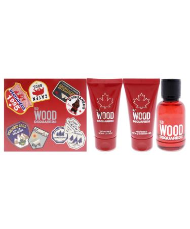 Dsquared2 Red Wood Women 1.7oz EDT Spray 1.7oz Body Lotion 1.7oz Bath and Shower Gel 3 Pc Gift Set