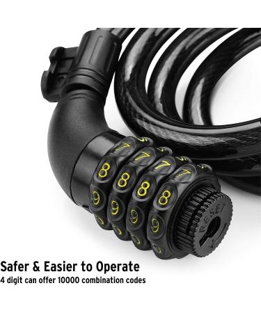 Titanker Kids Bike Lock Cable | Self Coiling Combination Lock with Mounting Bracket | 1/2 Inch Diameter, 4FT - Clear Black - Buy Online on GoSupps.com