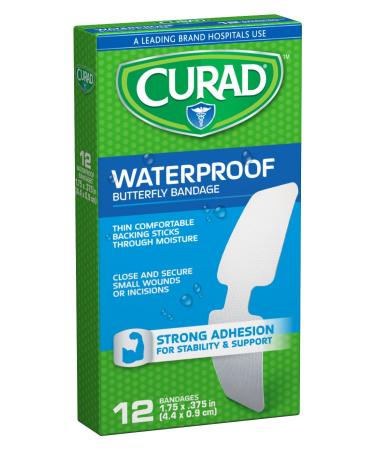 Curad Waterproof Butterfly Adhesive Bandages 1.75 x .375 12 Count