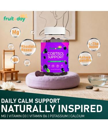 Fruitoday Cortisol Support Gummies for Daily Calm Magnesium Glycinate with Vitamin D3, B6, Potassium, and Calcium Blueberry Flavor, 60 Count - Buy Online on GoSupps.com