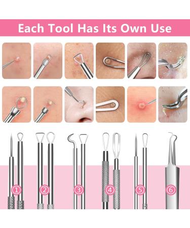 Fangze Blackhead Remover Tool Kit - 6 Pcs Pimple Popper Tool Kit Set Professional Blackhead Extractor for Face Nose (Silver) - Buy Online on GoSupps.com