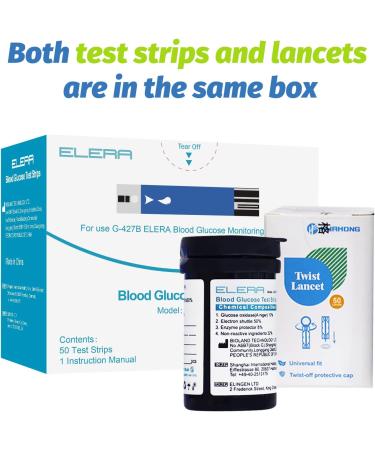 ELERA Blood Glucose Test Strips & Lancets 50 Count Pack for Diabetes - Compatible with G-427B Monitor - Buy Online on GoSupps.com