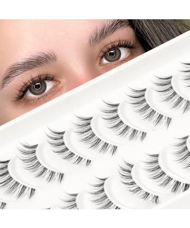 Lashes Natural Look 10mm with Thin Clear Band 10 Pairs Asian Korean Japanese Style Natural Looking Fake Strip Lashes for Small Face Eyes by EMEDA(806)