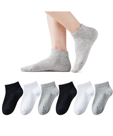 EPEIUS Kids Low Cut Socks Girls/Boys Seamless No Show Socks 6 Pack Small Black/White/Grey 6 Pack