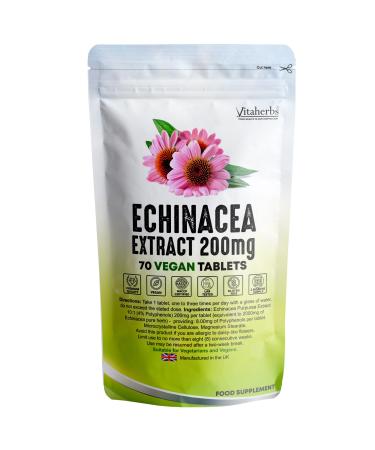Vitaherbs Echinacea Tablets 200mg - 70 Vegan Tablets | Echinacea Purpurea - Premium Quality - Made in The UK 70 count (Pack of 1)