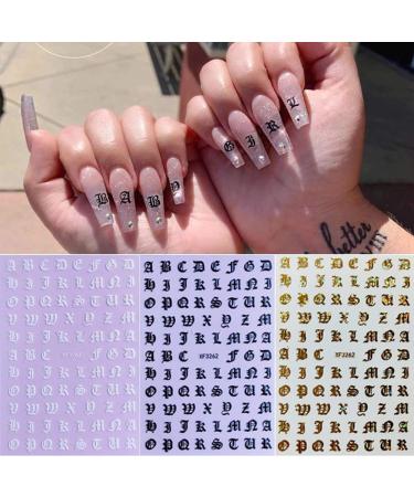 3D Holographic Old English Alphabet Nail Art Stickers - Glitter Self-Adhesive Decals for Acrylic Nails - 8 Sheets - Buy Online on GoSupps.com