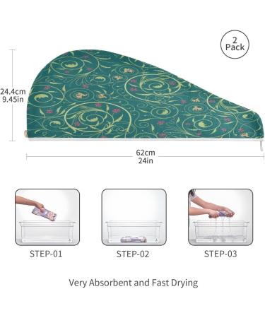 Green Wildflowers Leaf Dry Hair Cap | Quick Drying Towel Set with Button Headband | Super Absorbent & Comfortable - Buy Online on GoSupps.com