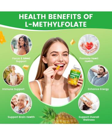 2 Pack L-Methylfolate 15 mg Gummies with Methyl B12 Methylated B1 B2 B6 Active 5-MTHF & High Absorption - Supports Brain Health & Immune System Pineapple Flavor 120 Count 120 Count (Pack of 1) - Buy Online on GoSupps.com