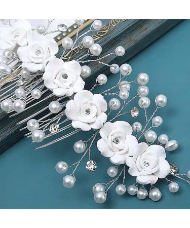 JUSTUSNX Bride Wedding Hair Pieces Pearl Hair Vines Silver Crystal Headpiece Flower Headband for Women and Girls Hair Styling Accessories - Buy Online on GoSupps.com