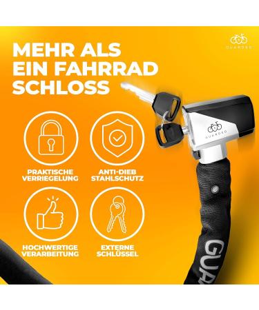 Guarded Premium Bicycle Lock - High-Safety 8mm Steel Chain Anti-Theft Key Lock for E-Scooters E-Bikes City Scooters & Motorcycles - Buy Online on GoSupps.com