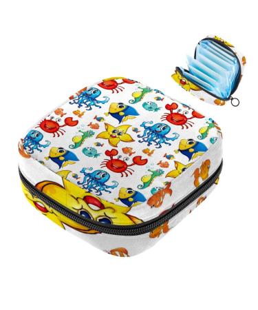 Storage bags for women's bandages cute cartoon sea residents portable menstrual pad bags panty lips tampons women's bandages storage holder for women school office multicolored 05