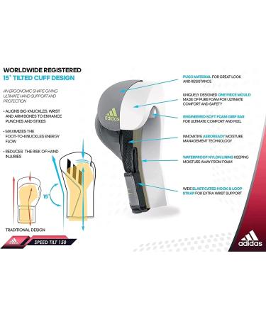 adidas Speed TILT 150 Boxing Gloves with New Tilt Technology - White/Gold/Black 12 oz - Buy Online on GoSupps.com