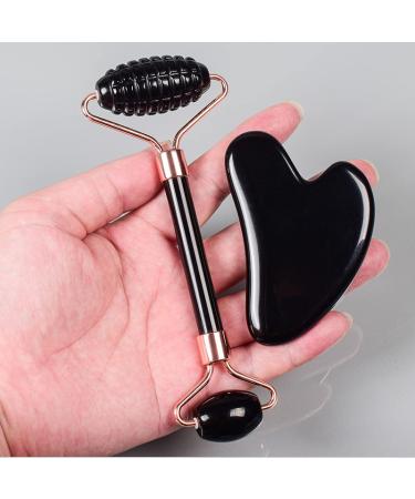 Esbant Black Obsidian tool facial scooter GUA SHA tool sets Natural stone-crystal massage gauge massage 2 pieces without box Ningxiao