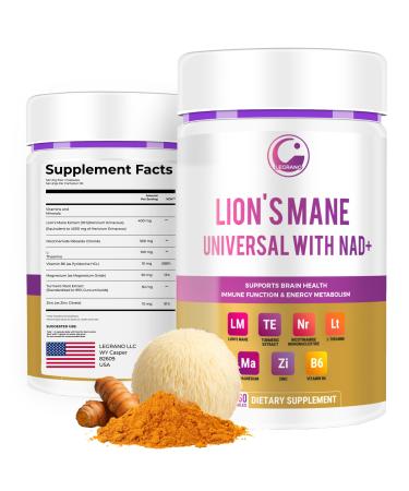 LEGRANO Lion s Mane Capsules & NAD+ Supplement with Nicotinamide Riboside (NR) L-Theanine Magnesium Zinc Vitamin B6 & Turmeric Energy Formula for Focus & Brain Health
