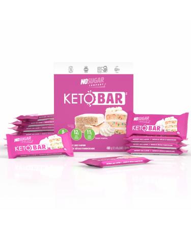 No Sugar Keto Bar Snack - Low Carb No Sugar Keto Snack Food with Keto Friendly Macros (12 x 1.41oz Bars Birthday Cake)