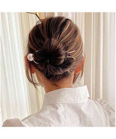 Yheakne pearl hair clip gold brass hair holder clip pin vintage hair clip clips u shape hairpin hairstick fork dutt holder hair clip accessories for women and girls (gold single pearl)