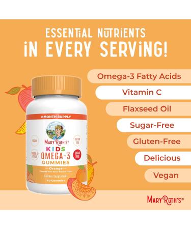 MaryRuth Organics Vegan Omega 3 Gummies for Kids 2+ 2 Month Supply Sugar Free Omega 3 Supplement with Vitamin C Flaxseed Oil Immune Support Essential Nutrient ALA No Fish Taste 60 Count - Buy Online on GoSupps.com