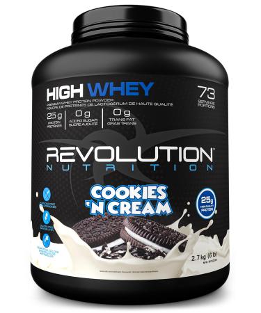 Revolution Nutrition High Whey Protein Powder Whey Isolate Gluten Free Lean Muscle Mass For Men & Women 25g of Protein Per Scoup 2.7kg 73 Servings (Cookies and Cream 6 Pound) Cookies and Cream 6 Pound