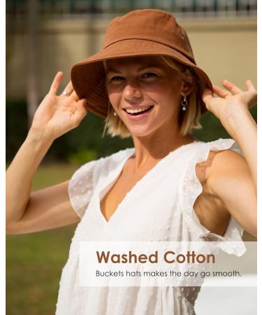 Washed Cotton Packable Bucket Hat for Women/Men - Dark Orange, Medium-Large - Buy Online on GoSupps.com