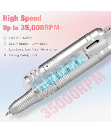 Upgraded Professional Nail Miller 35000 RPM - Electric Nail File Set for Gel & Acrylic Nails | Manicure Pedicure Kit with Ceramic Attachments | Safe for Beginners - Pink - Buy Online on GoSupps.com