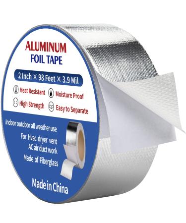 NEZUIBAN Aluminum Foil Tape,2Inch by98Feet(32.6yards) 3.9Mil Insulation Heat Resistant Tape Perfect for HVAC, Dryer Vents,Sealing & Patching Hot & Cold Air Ducts